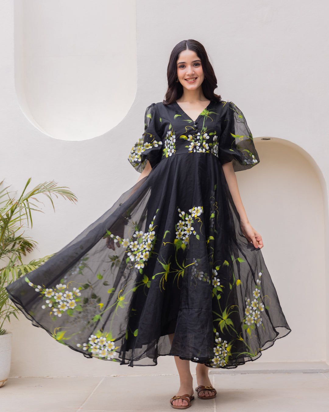 Black Organza Floral Dress
