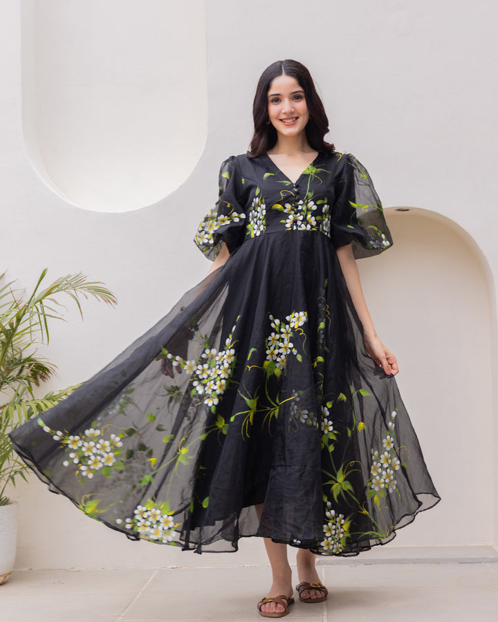 Black Organza Floral Dress