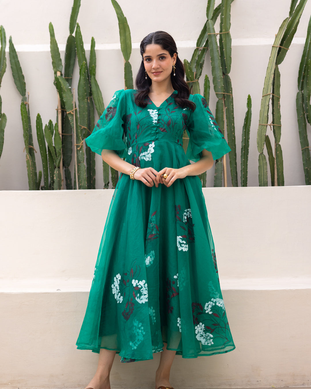 Green Organza Floral Dress