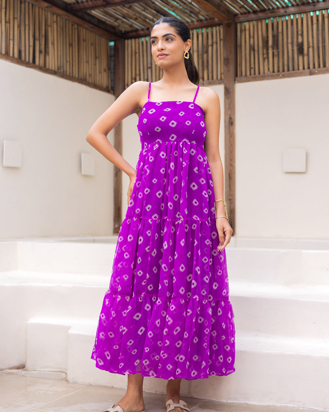 Purple Bandhani Strappy Dress