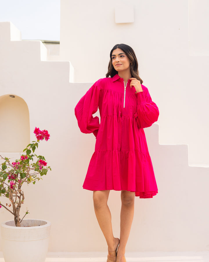 Pink Tiered Shirt Dress