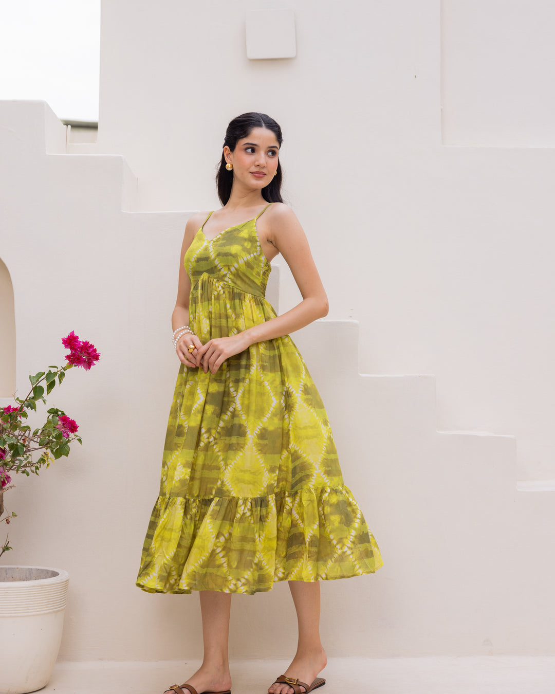 Green Tie Dye Tiered dress