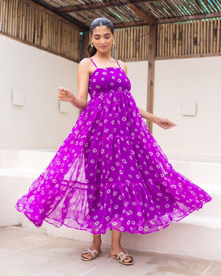Purple Bandhani Strappy Dress