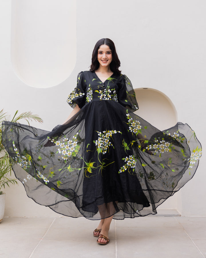 Black Organza Floral Dress