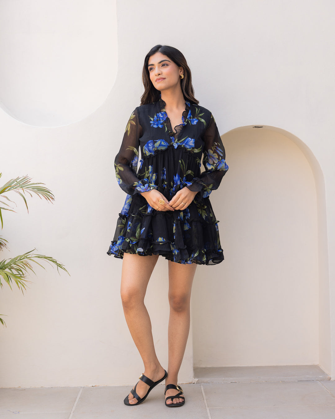 Black Floral Chiffon Dress