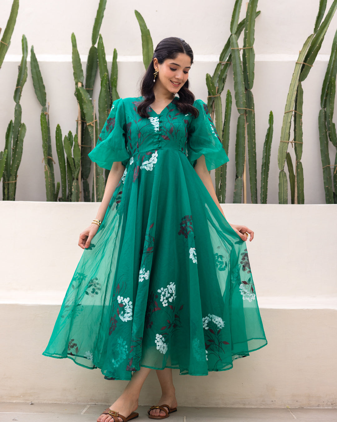 Green Organza Floral Dress