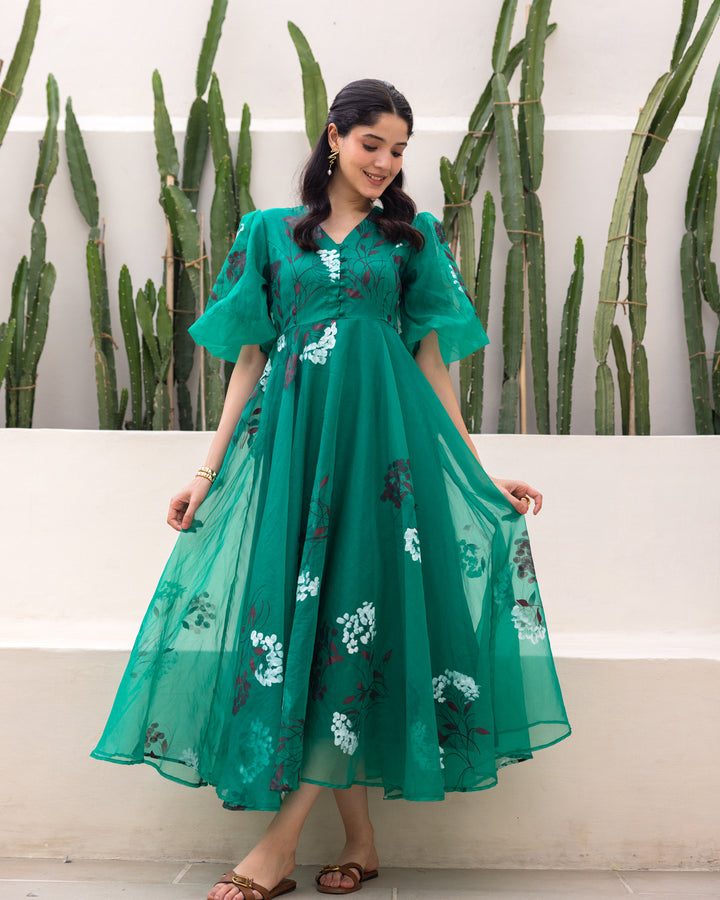 Green Organza Floral Dress