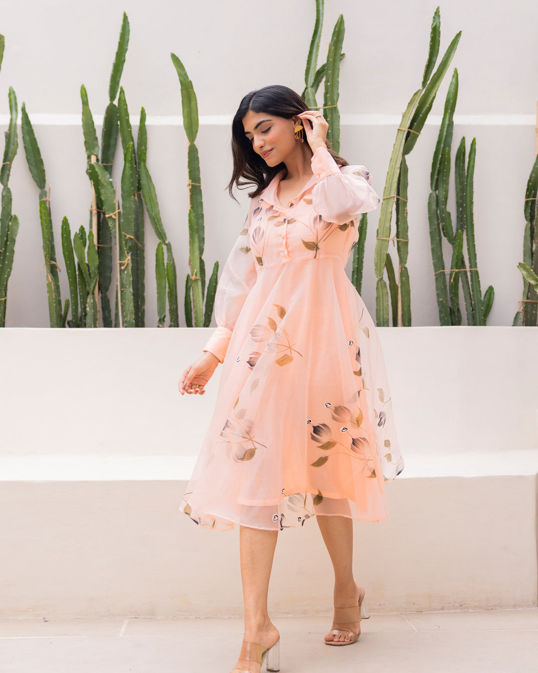 Peach Organza Floral Dress
