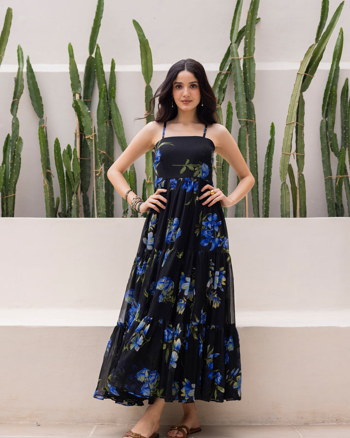 Black Strappy Chiffon Dress