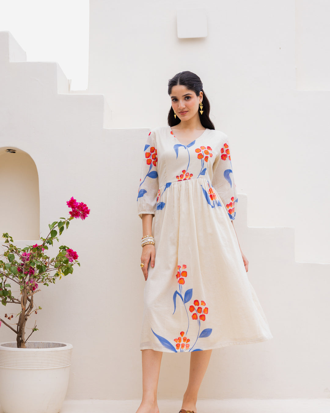 Off-White Floral Kota Dress