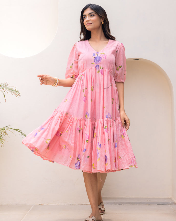 Pink Floral Kota Dress