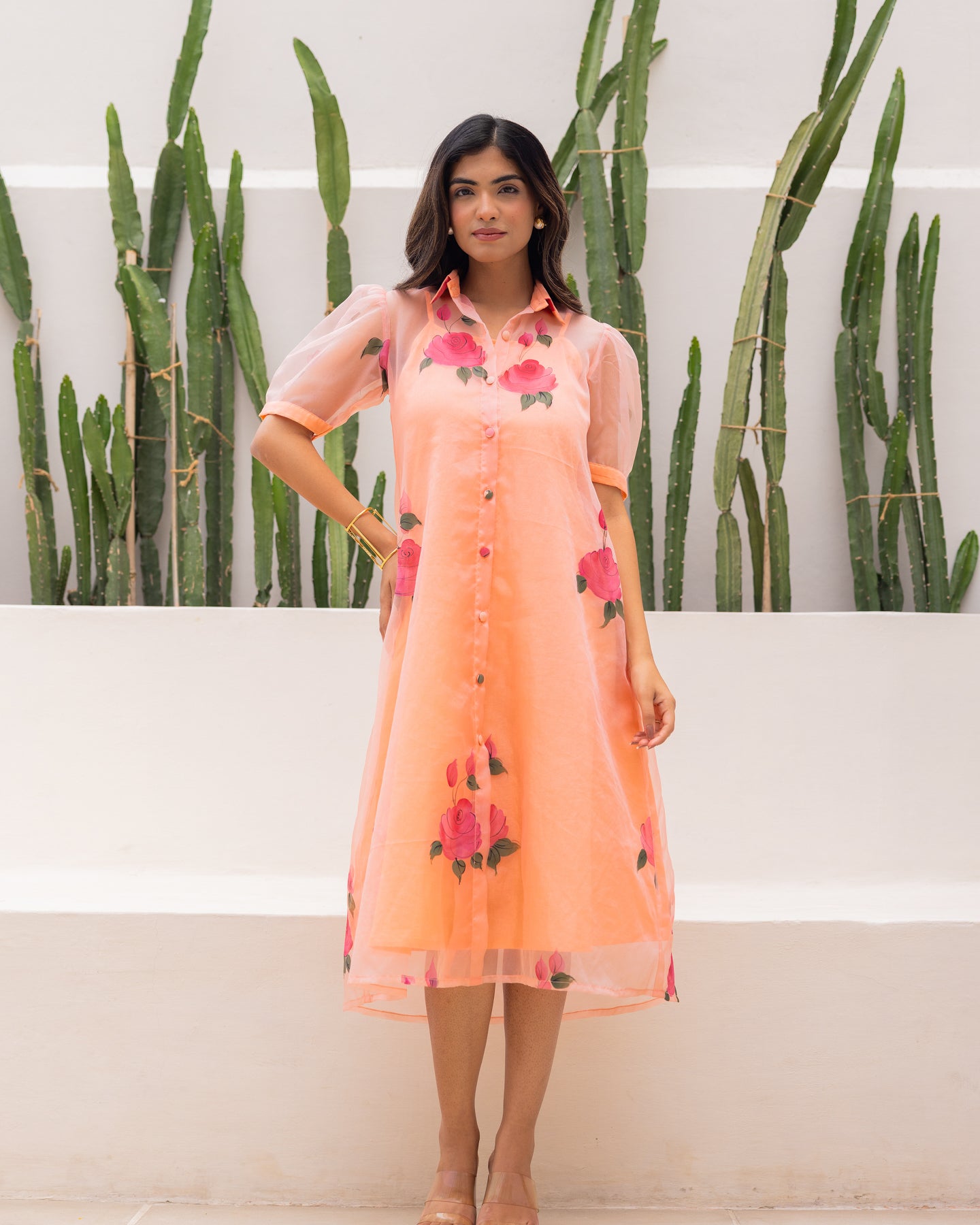 Buy Peach Organza Shirt DressOnline In India – Ambraee