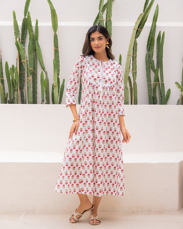 Red Handblock Printed Dress