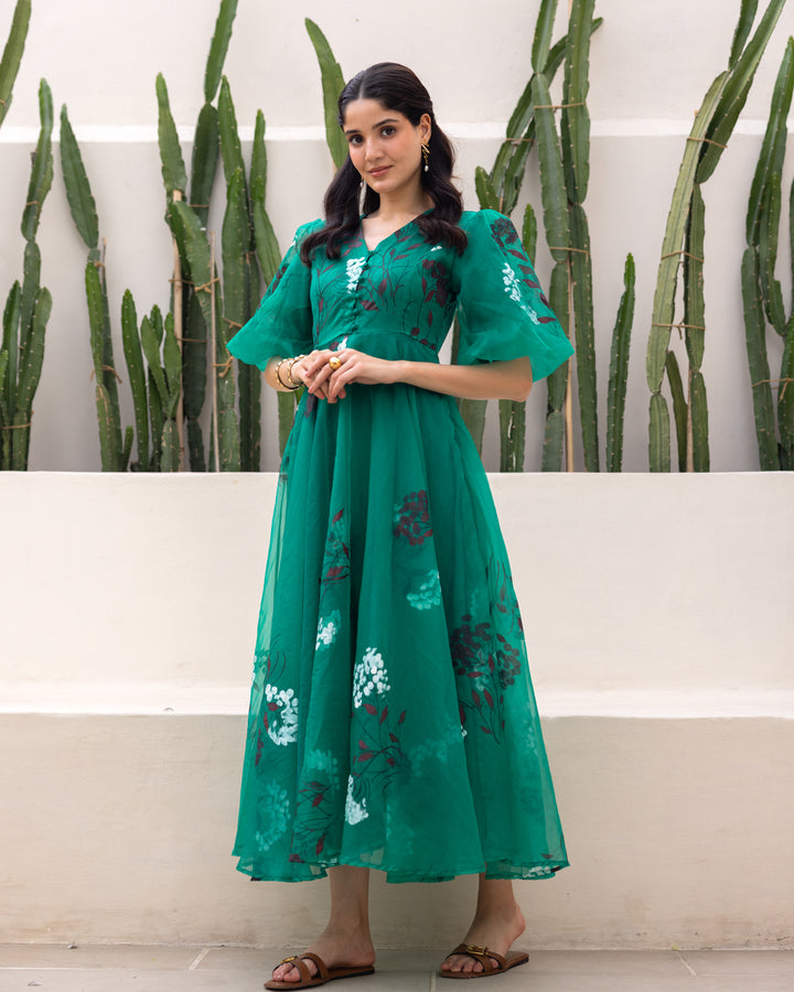 Green Organza Floral Dress