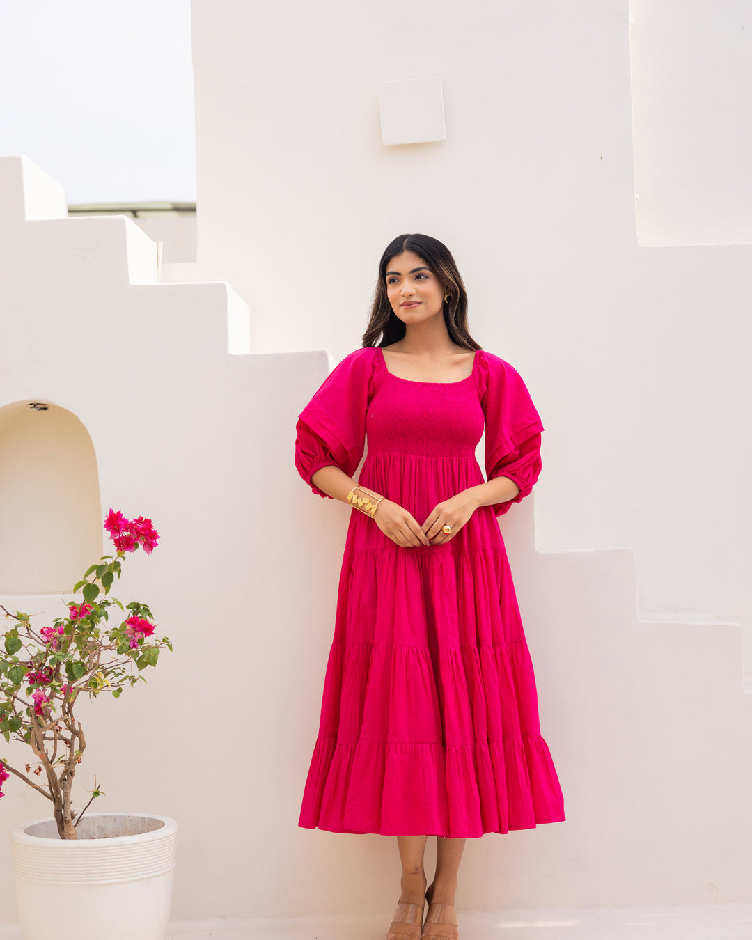 Hot Pink Tiered Dress