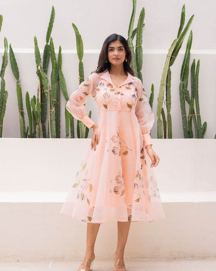 Peach Organza Floral Dress