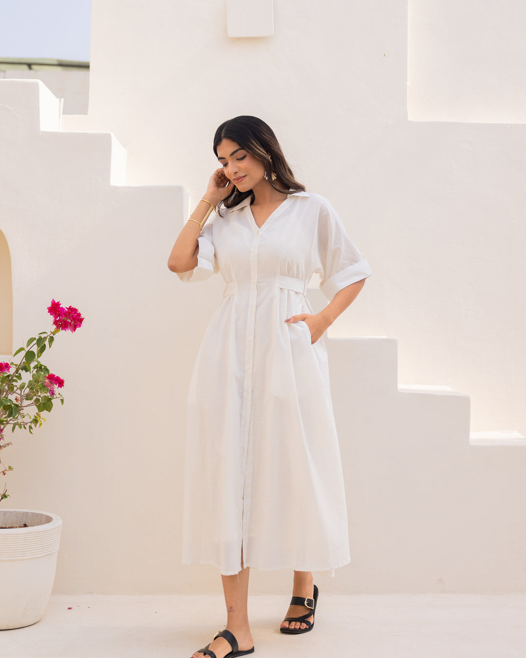 Off-white Maxi Shirt Dress