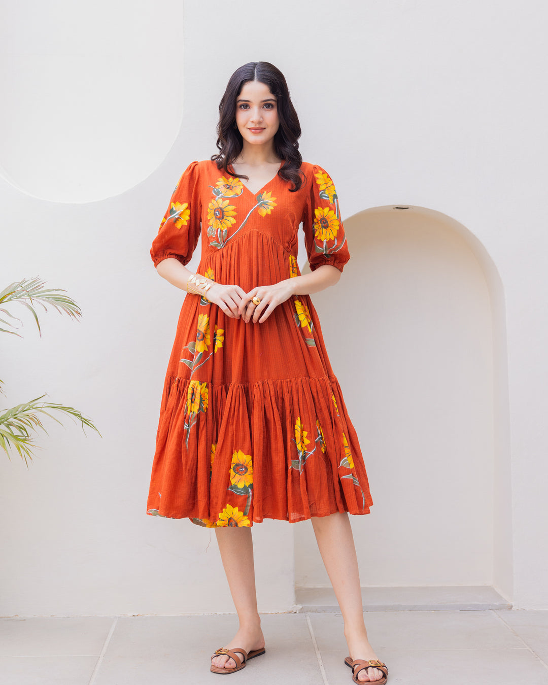 Brown Floral Kota Dress