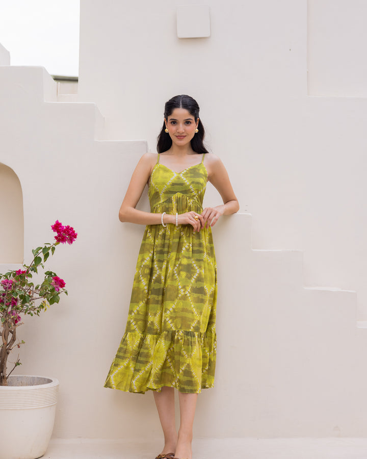 Green Tie Dye Tiered dress