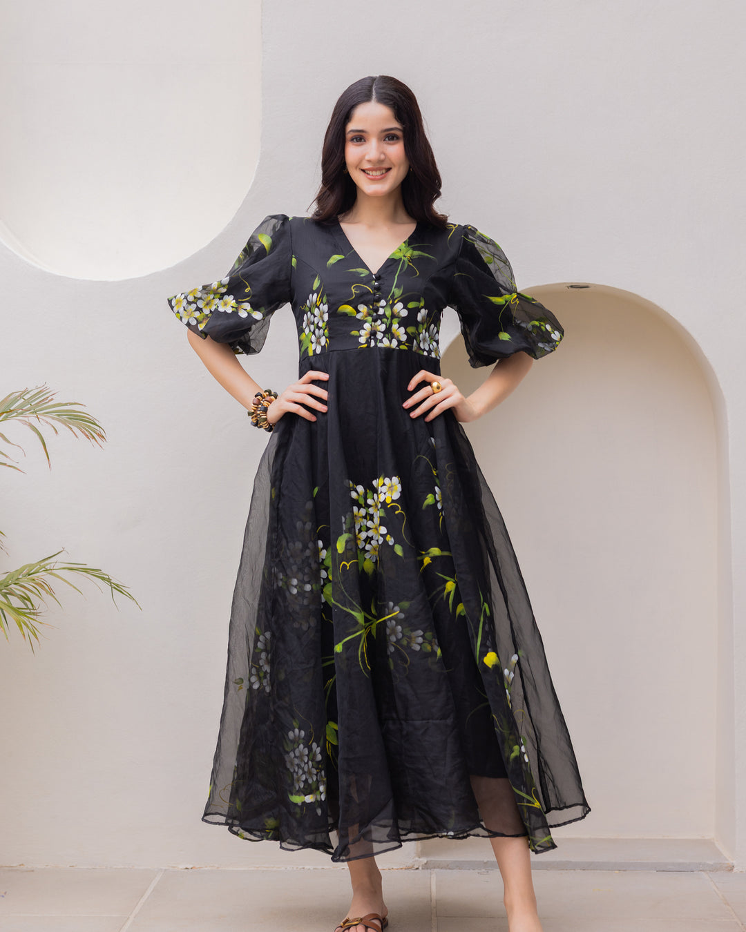 Black Organza Floral Dress