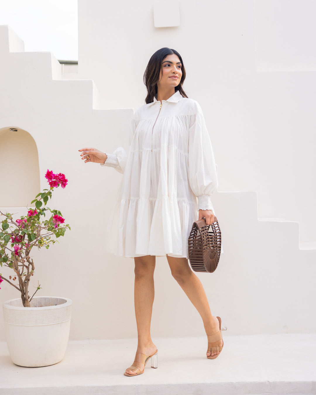 Off-White Tiered Shirt Dress