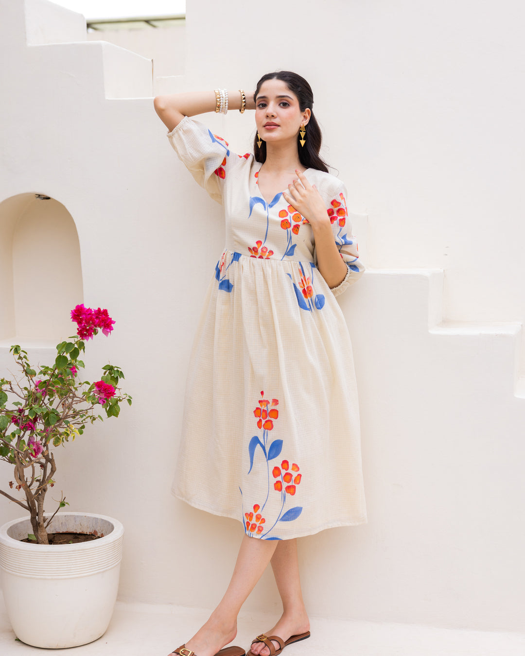 Off-White Floral Kota Dress