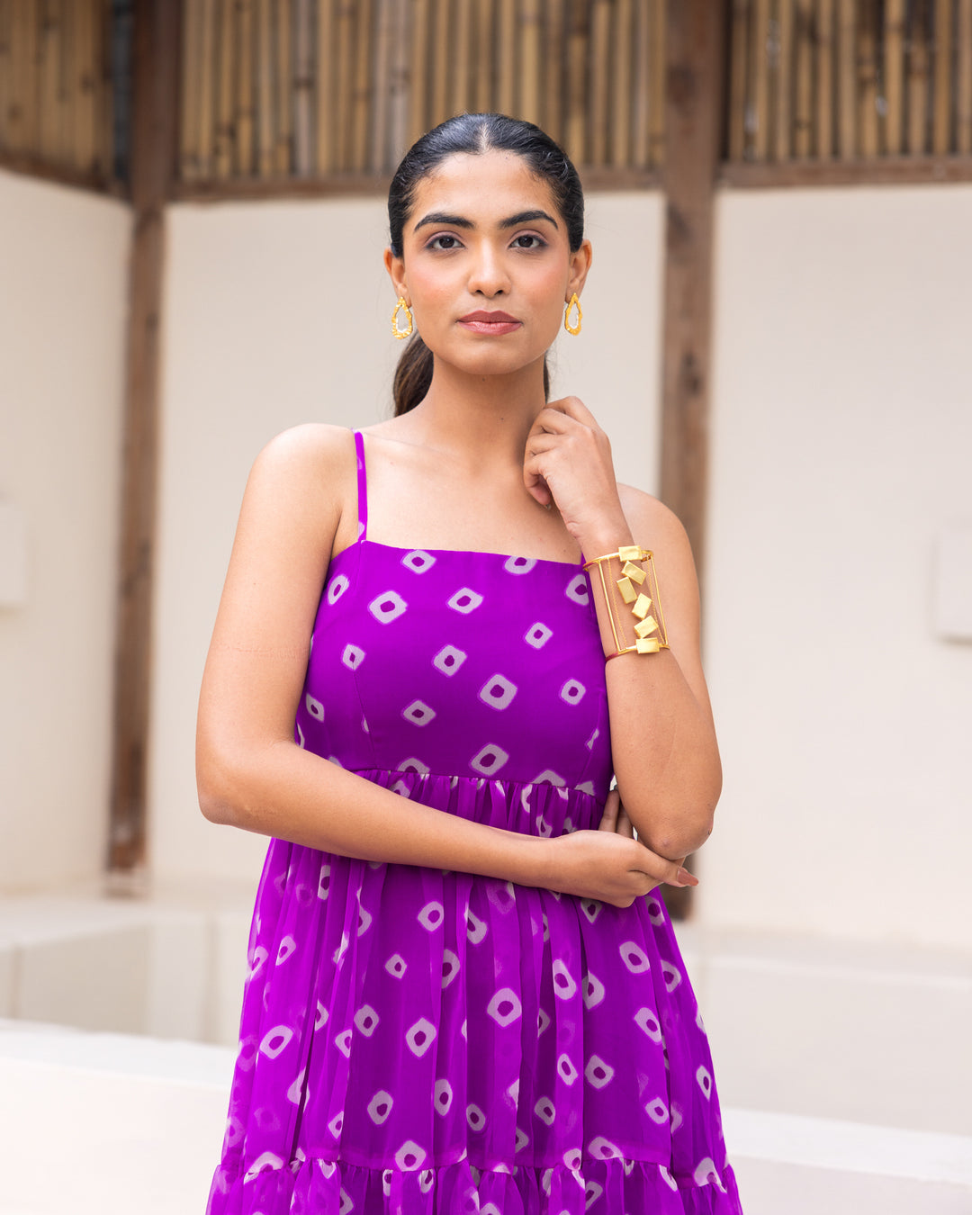Purple Bandhani Strappy Dress
