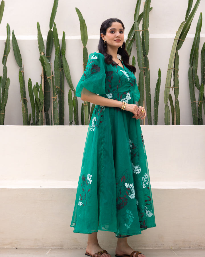 Green Organza Floral Dress