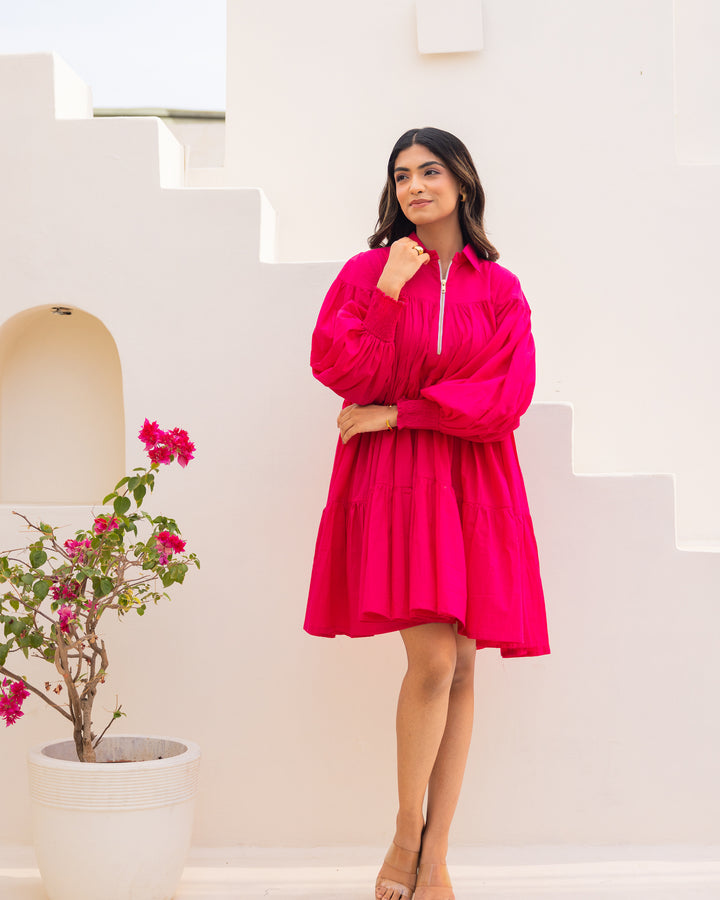 Pink Tiered Shirt Dress