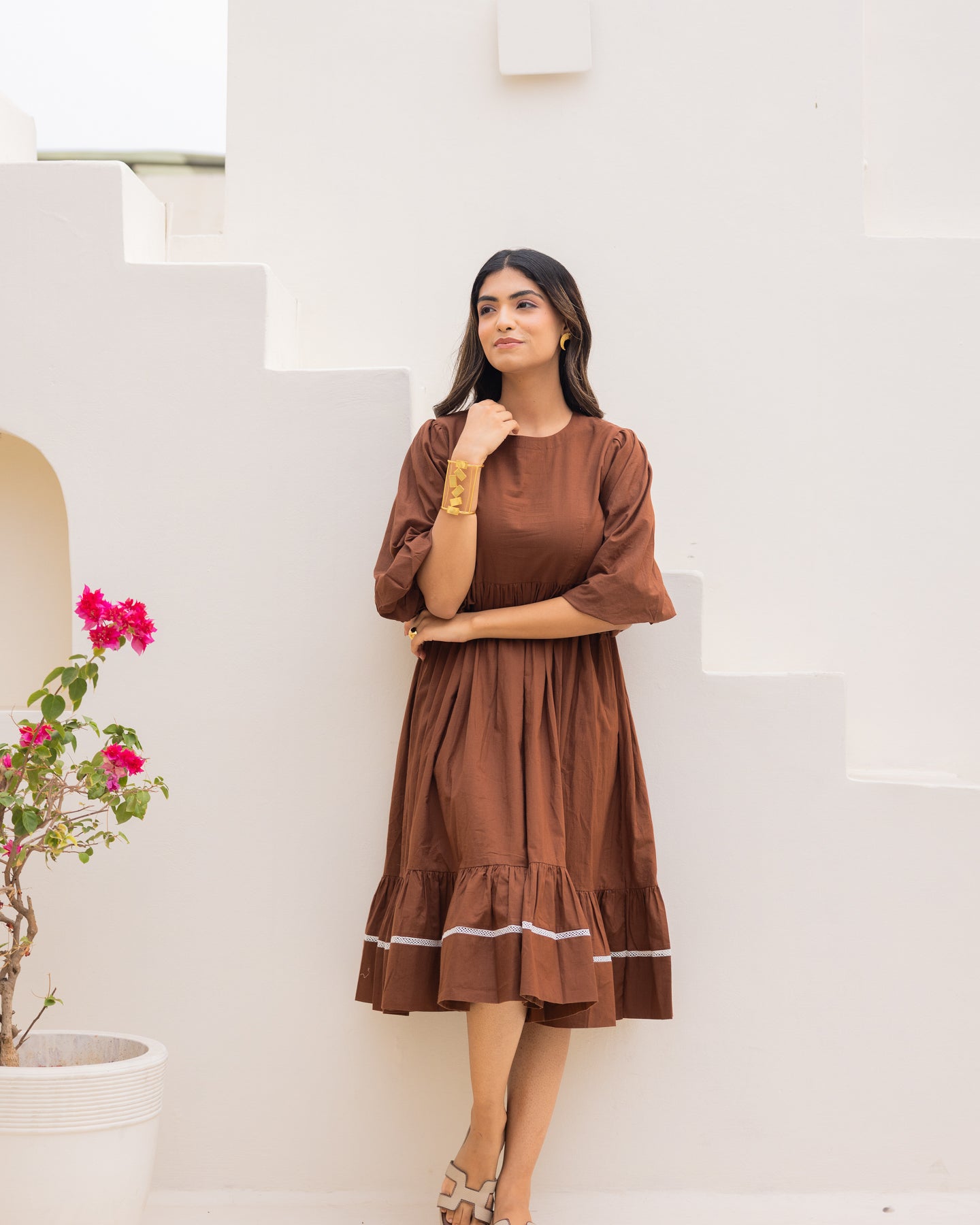 Buy Brown Pure Cotton DressOnline In India – Ambraee