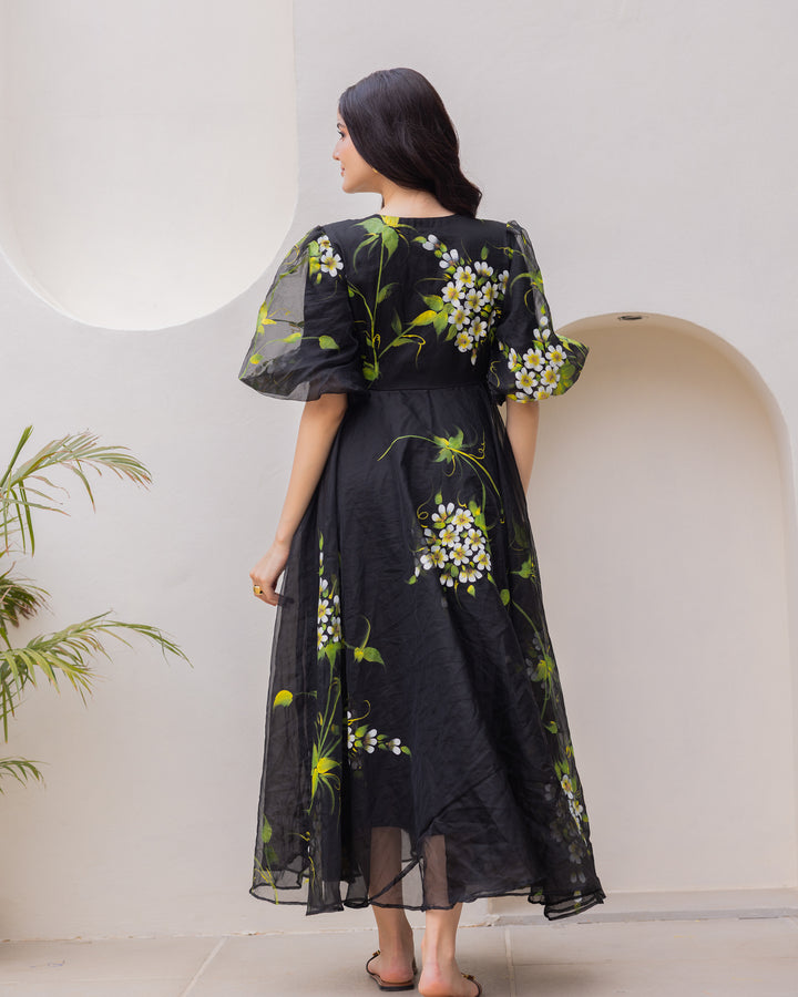 Black Organza Floral Dress