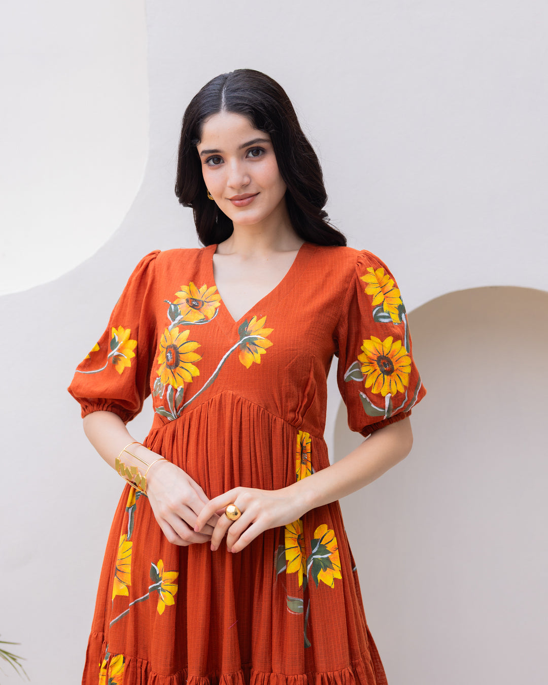 Brown Floral Kota Dress