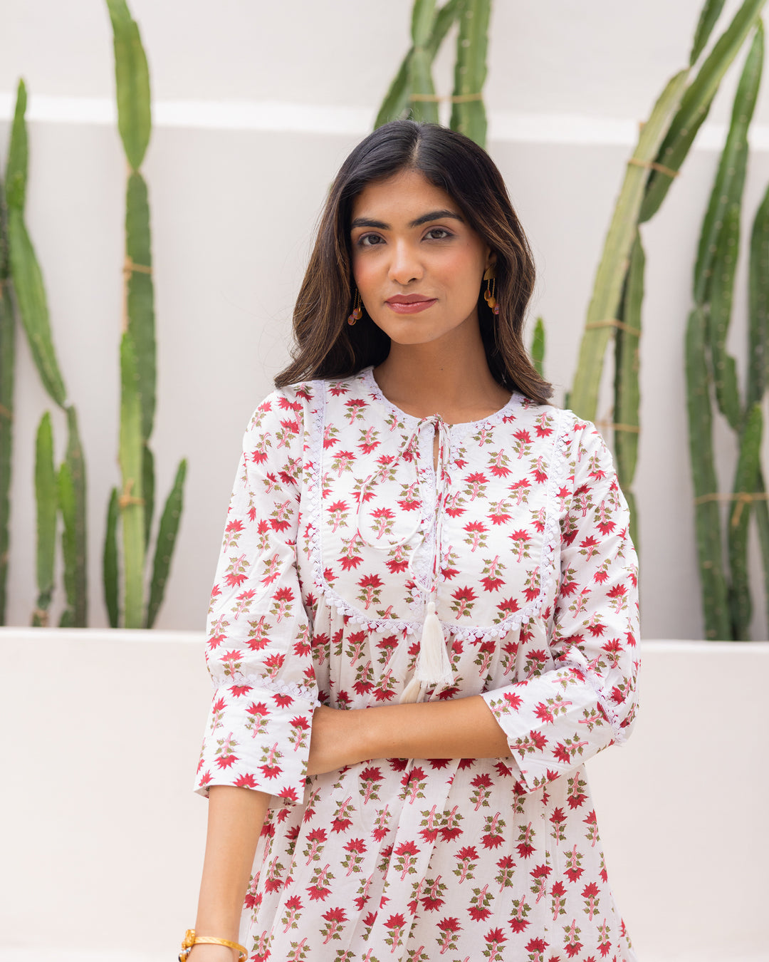 Red Handblock Printed Dress