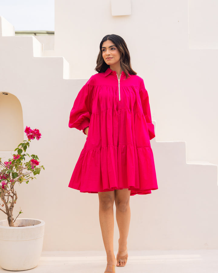 Pink Tiered Shirt Dress
