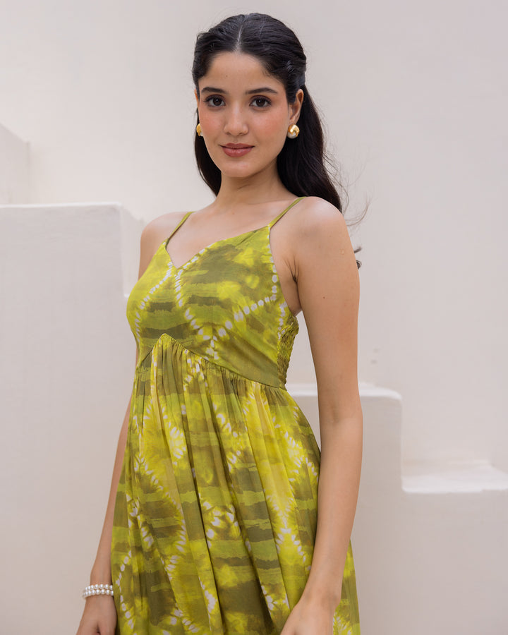 Green Tie Dye Tiered dress