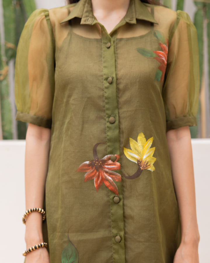Green Organza Shirt Dress