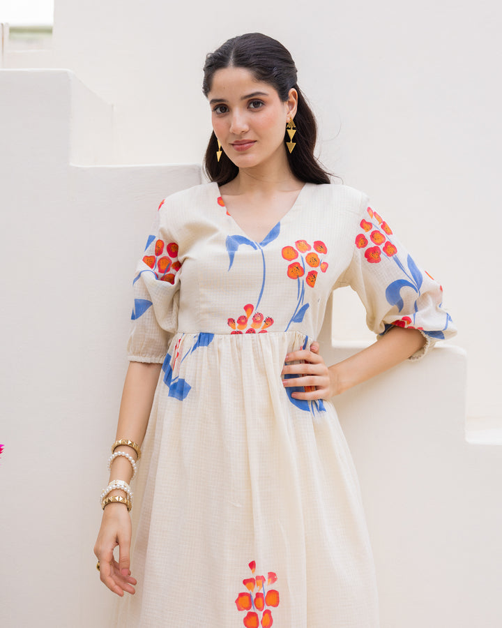 Off-White Floral Kota Dress