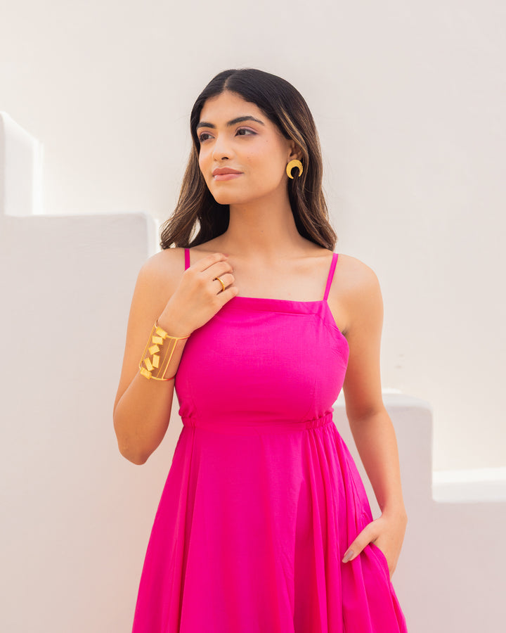 Solid Pink Cotton Maxi Dress