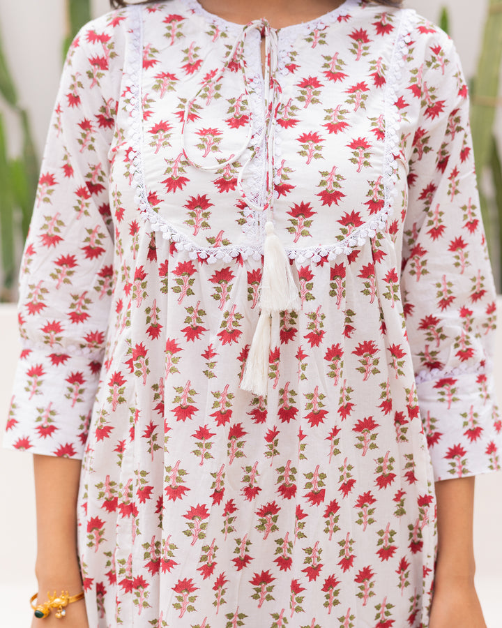 Red Handblock Printed Dress