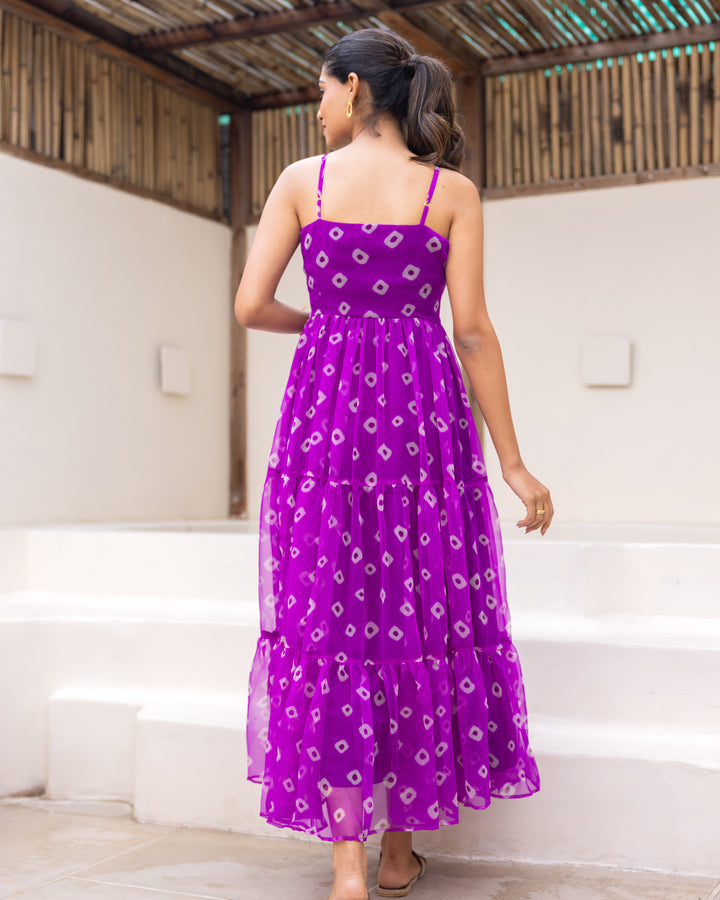 Purple Bandhani Strappy Dress