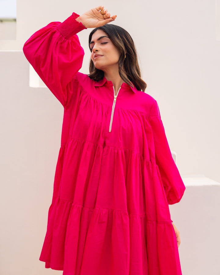 Pink Tiered Shirt Dress