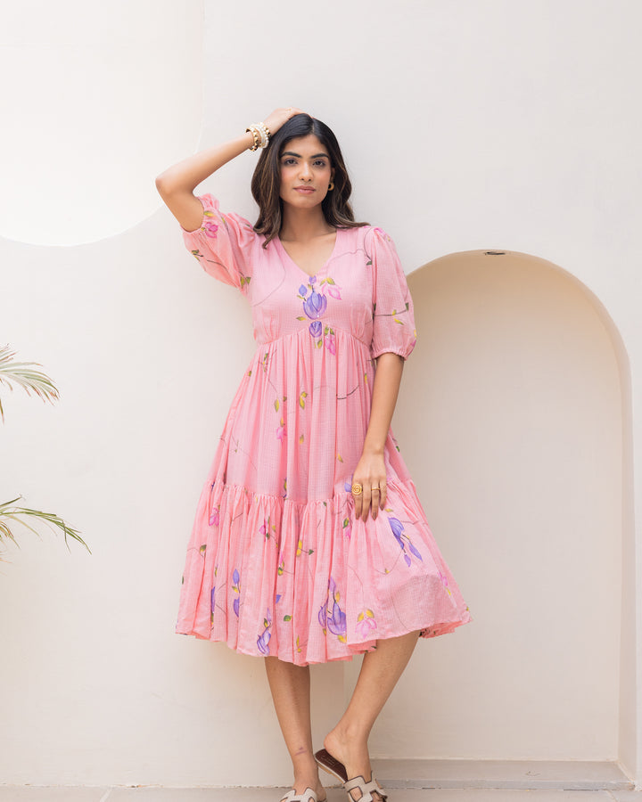 Pink Floral Kota Dress
