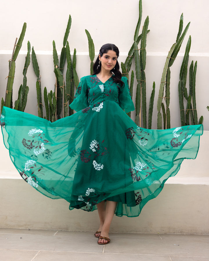Green Organza Floral Dress
