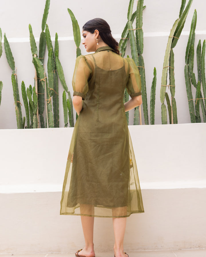 Green Organza Shirt Dress