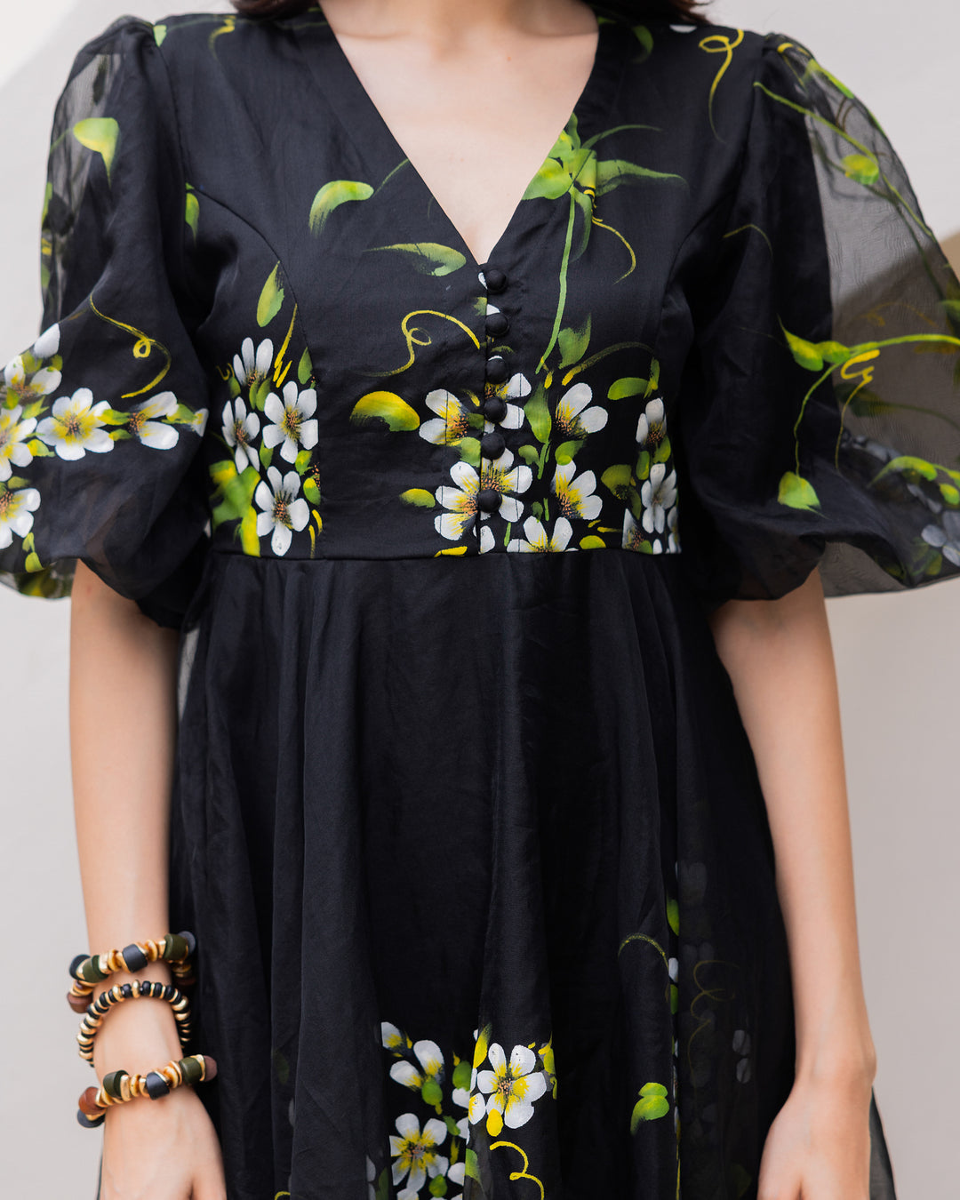 Black Organza Floral Dress