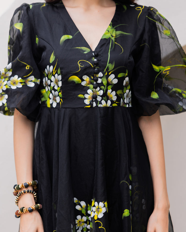 Black Organza Floral Dress
