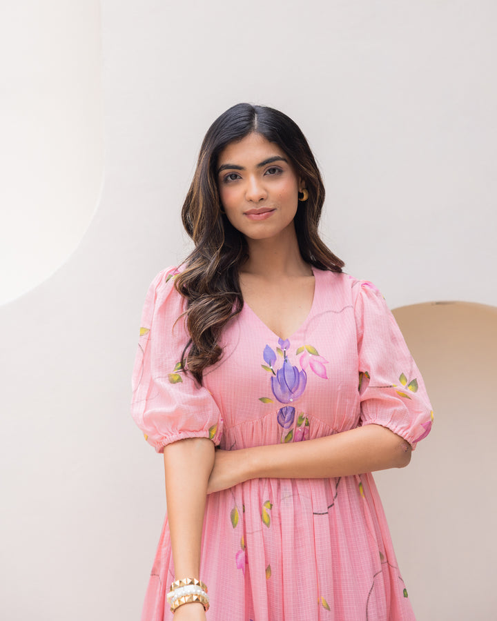 Pink Floral Kota Dress
