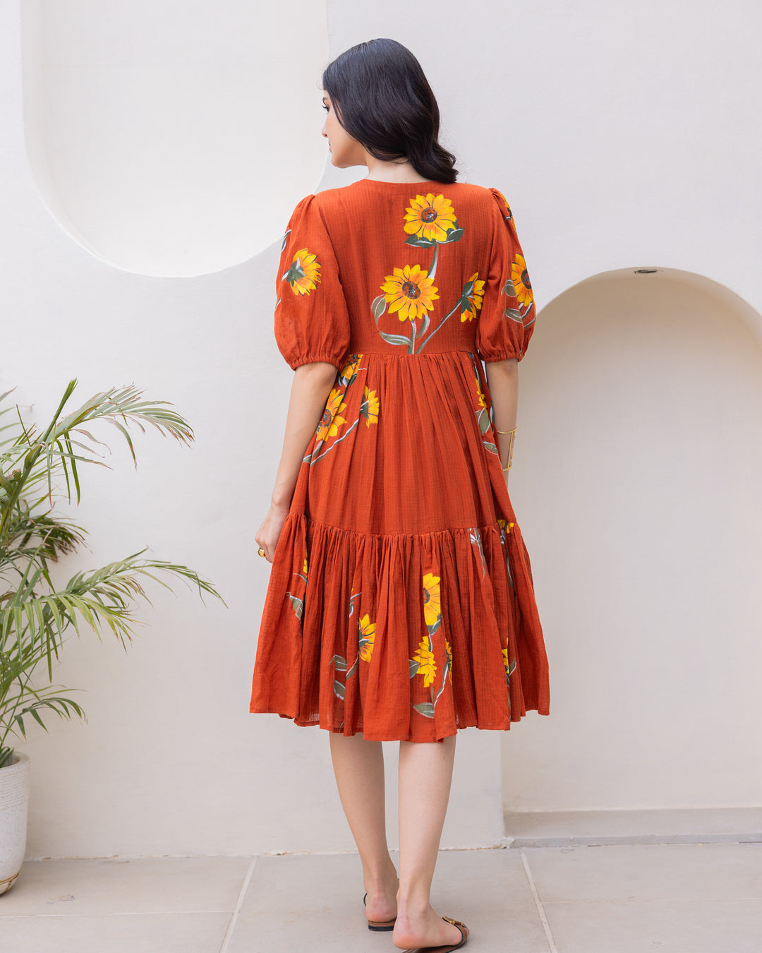 Brown Floral Kota Dress