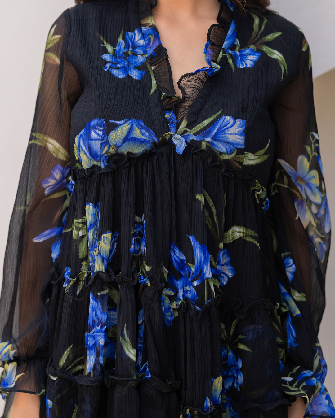 Black Floral Chiffon Dress