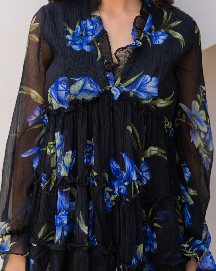 Black Floral Chiffon Dress